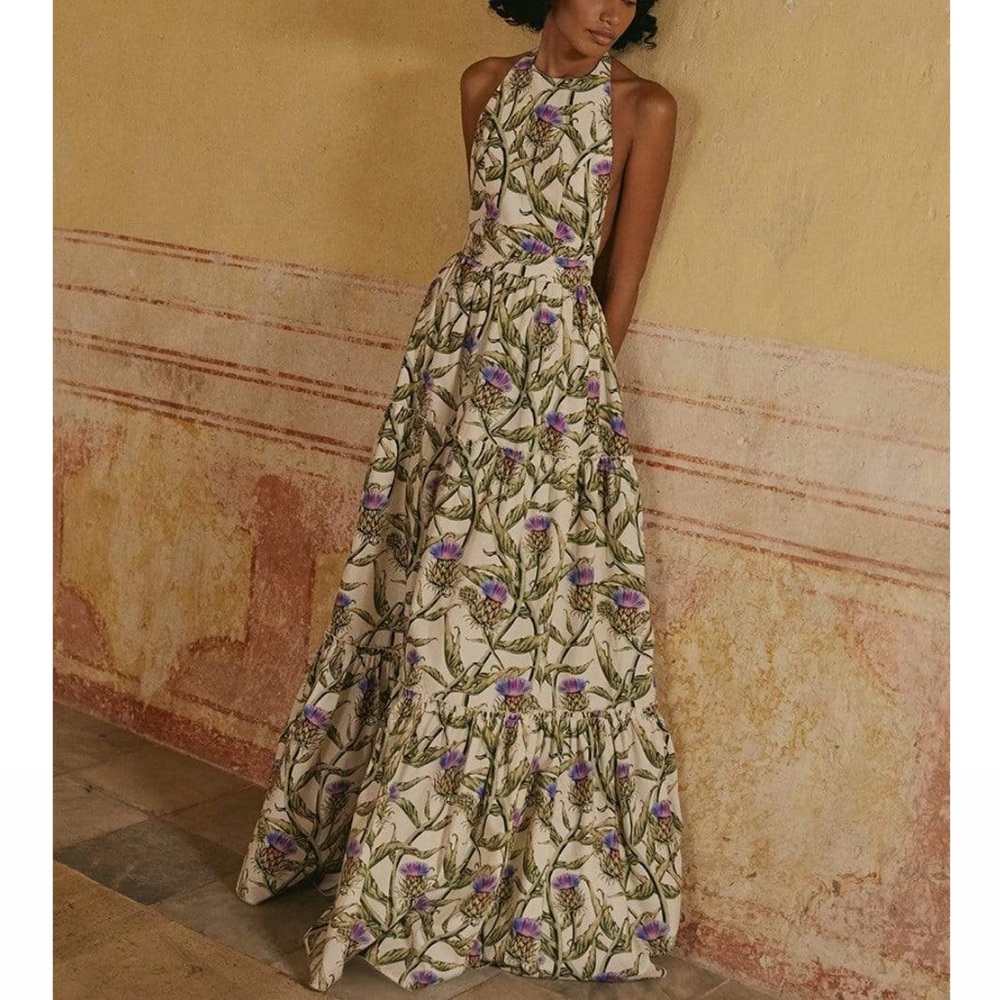 AGUA BY AGUA BENDITA Naranja Floral Halter Maxi Dress